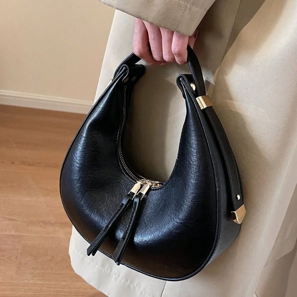 Black Elegant Women's Soft Faux Leather Hobo Bag - Picture 1 of 7
